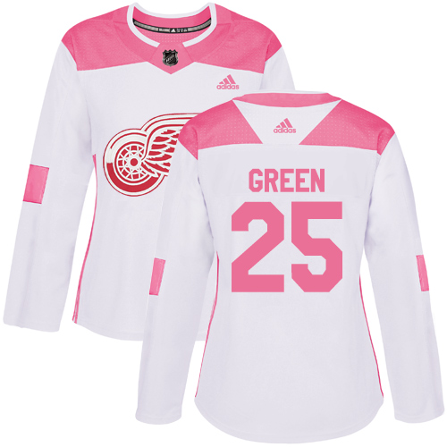 Adidas Red Wings #25 Mike Green White/Pink Authentic Fashion Women's Stitched NHL Jersey - Click Image to Close